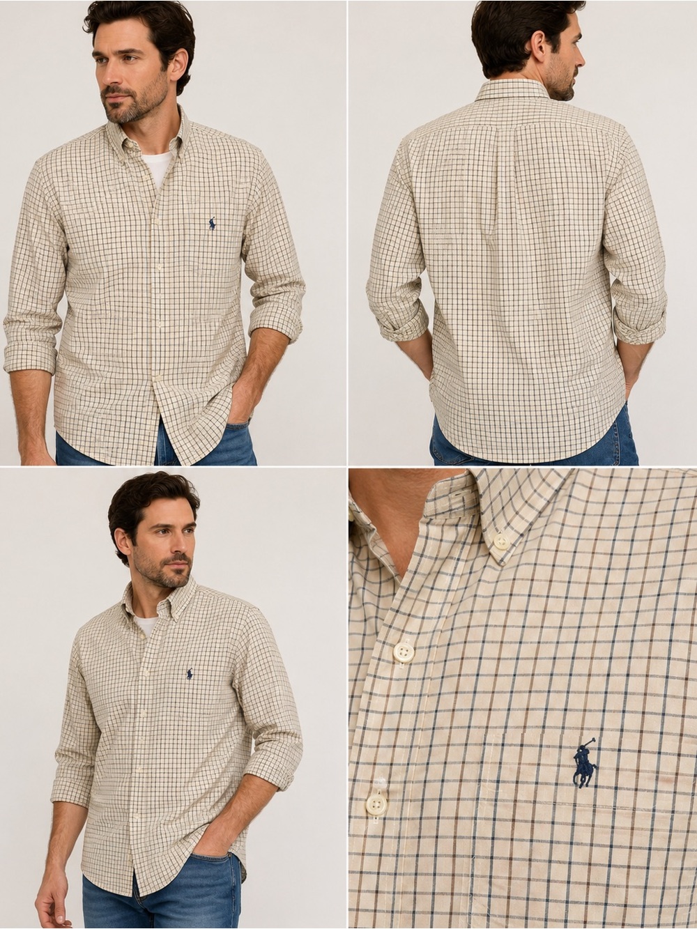 Ralph Lauren Men’s Beige and Navy Check Button-Down Shirt